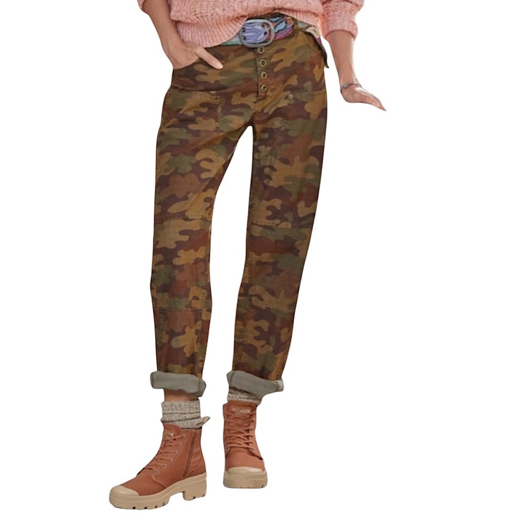 Sundance Women’s Camo Ripstop Pants Size 16 Crop Ankle Button Fly Straight Leg